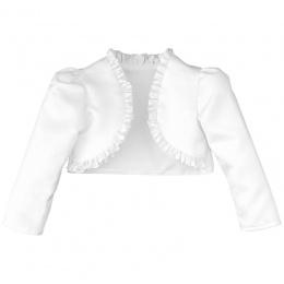 Girls White Satin Long Sleeved Frilly Bolero